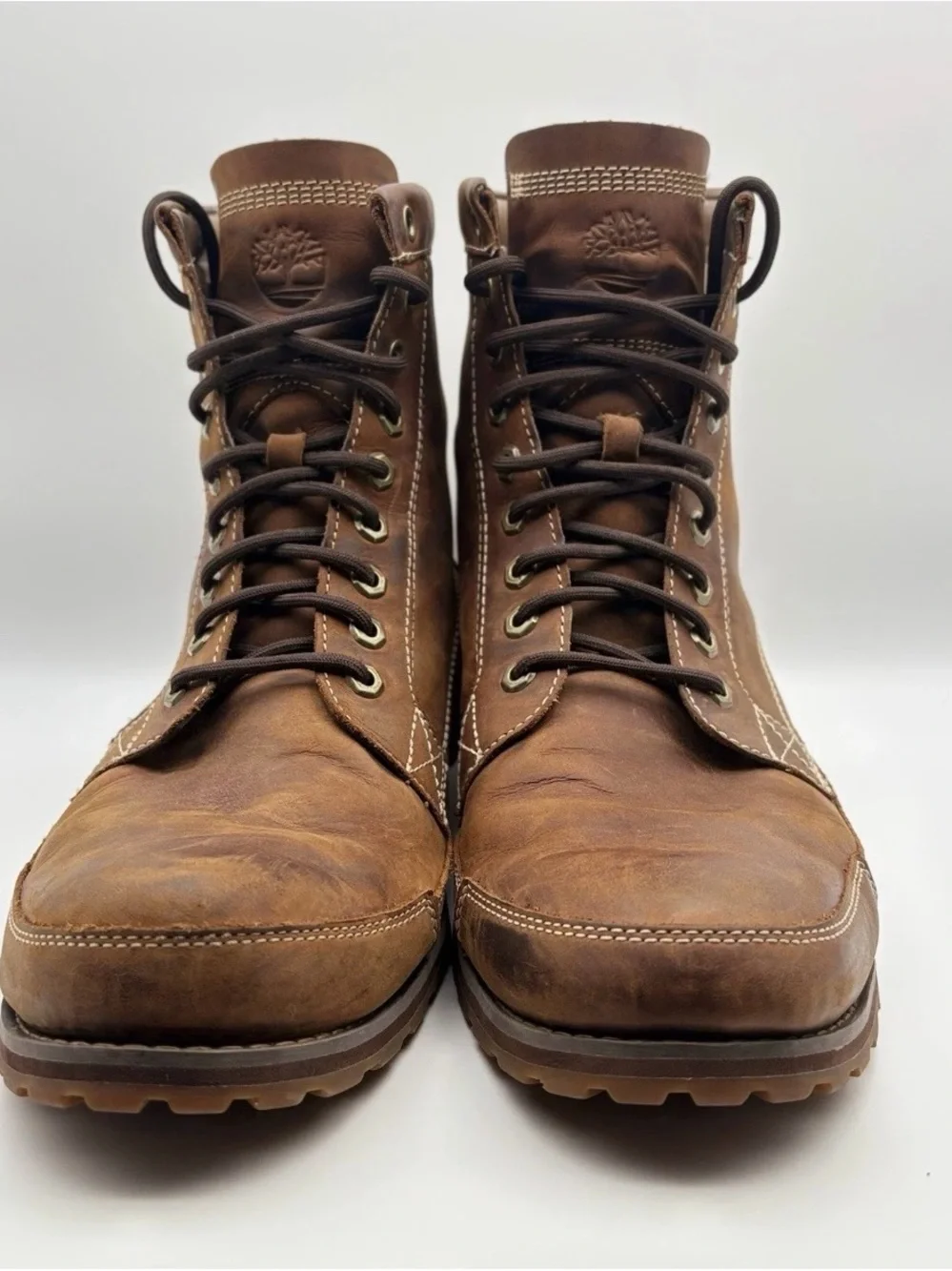Timberland Cognac Brown Leather Lace-Up Work Boots